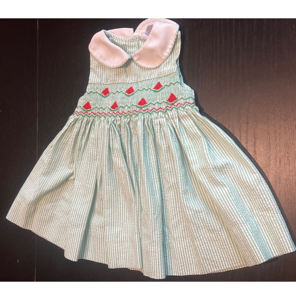 Carriage Boutiques Smocked Watermelon Seersucker Dress Mint Green 12M